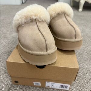 UGG Beige Shearling Lined Slippers